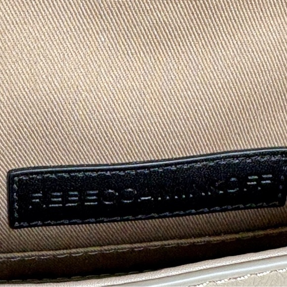 REBECCA MINKOFF Chevron Quilted Small Love Crossbody Leather Bag Taupe Sandrift - Picture 12 of 17
